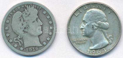 Amerikai Egyesült Államok 1916. 1/4$ Ag "Barber" + 1963D 1/4$ Ag "Washington" T:...