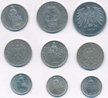 Vegyes: NSZK 1950F 1M + 1975J 5M + 1982D 1M + 1990D 2M + Svájc 1968. 1Fr + 1970. 1/2Fr + 1971. 1/2Fr...