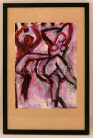 Jelzés nélkül: Táncolók. Olaj, papír, üvegezett keretben, 30×20 cm