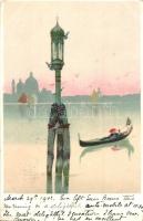 Venice, Venezia; Gondola, art postcard, litho (fa)