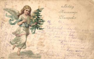 Boldog Karácsonyi Ünnepeket / Christmas greeting card, angel, litho (fl)
