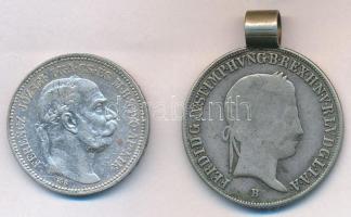 1841B 20kr Ag "V. Ferdinánd" füllel + 1915. 1K Ag "Ferenc József" T:3,2