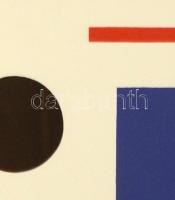 Dévényi János (1956-): Geometrikus kompozíció, akril, papír, jelzett, üvegezett fa keretben, 30×40 c...