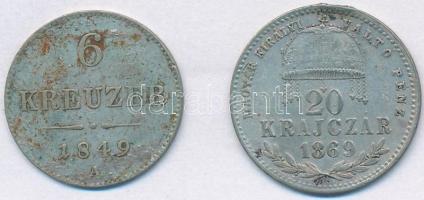 Vegyes: 1869KB 20kr Ag "Magyar Királyi Váltó Pénz" + Ausztria 1849A 6kr Ag T:2- fülnyom