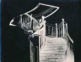 cca 1975 Éjszakai lépcső, vintage fotóművészeti alkotás jelzés nélkül, 18x23 cm