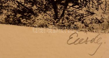 Élesdy István (1912-1987): Fasor. Rézkarc, papír, jelzett, 29×38 cm