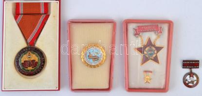 8db szocialista kitüntetés, jelvény tokban (közte sérült is), közte "Társadalmi tevékenységért H.N.F. Pest Megyei Bizottsága" zománcozott, aranyozott jelvény, "MHSZ - Kiváó Munkáért" zománcozott Br jelvény T:2