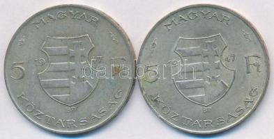 1947. 5Ft Ag "Kossuth" (2x) T:2,2-