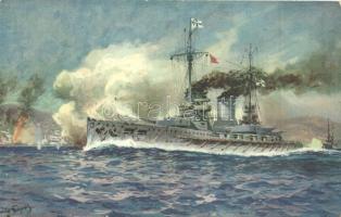 SMS Goeben német cirkáló, Meissner & Buch No. 2065 / German navy cruiser, artist signed