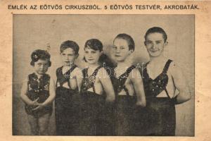 Eötvös Cirkusz, 5 Eötvös testvér, akrobaták / Hungarian circus, acrobats (gyűrődés / crease)