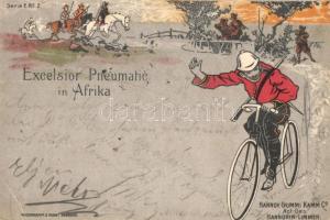 Excelsior-Pneumatic in Afrika, Hannoversche Gummi-Kamm Comp., cyclists, advertisement, Wasserkampf & Robby No. 2. (vágott / cut)