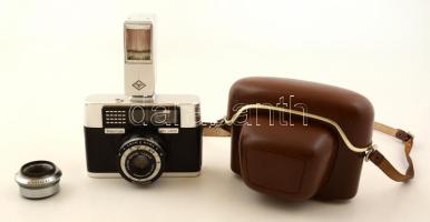 Revue 250 Rapid fényképezőgép+ISCO-Göttingen Color Gotar 1:2,8/45 objektívvel,eredeti bőrtokban. + Meyer-Görlitz objektív+Agfatronic 140 A vaku.