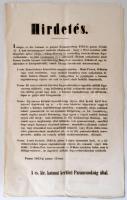 1853 Hirdetés az engedély nélküli fegyvertartásról, A cs. kir. katonai kerületi Parancsnokság által, magyar és német nyelven, 2 oldalas, szép állapotban,  40x25cm