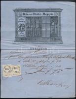 1857 Férfiruha Raktár Az arany elefánthoz, rajzos számla okmánybélyeggel 10, 15kr.), 27x22cm