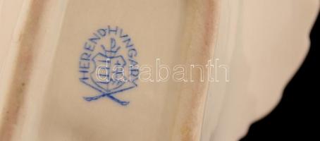 Herendi Viktória mintás leveles tálka, kézzel festett, jelzett, kis kopásnyomokkal, sérült 15×9 cm