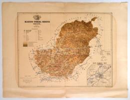 1886 Maros-Torda megye térkép, Gönczy Pál, kis szakadással, 45x58cm