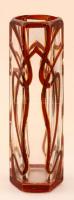 cca 1900 Szecessziós üvegváza Stoószi Emlék, pác festett, formába fúvott, optis, kissé kopottas, 12cm
