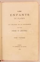 Les Enfants Du Plaisir ou Les Délices De La Jouissance suive des Progrés Du Libertinage. Tome Premier. Paris, 1838, De L'Imprimerie Des Amours, 111 p.+6 t.+86 p+6 t. Korabeli félbőr kötésben, festett lapélekkel. Erotikus francia nyelvű könyvecske, 12 erotikus metszettel illusztrálva. Volt könyvtári példány. A borítója kopottas. / Half leather-binding, in french language, with twelve pieces of erotic engravings. The cover is worn.