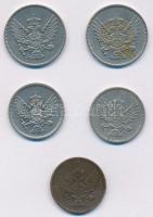 Montenegró 1906. 10p Ni + 1908. 20p Ni + 1914. 2p Br + 10p Ni + 20p Ni T:2,2-
Montenegro 1906. 10 P...