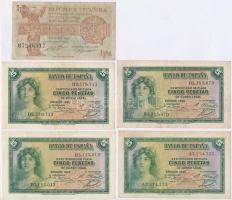 Spanyolország 1928-1937. 1P-500P (8x) T:III Spain 1928-1937. 1 Peseta - 500 Pesetas (8x) C:F