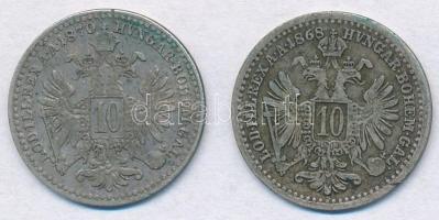 Ausztria 1868-1870. 10kr Ag "Ferenc József" (2x) T:2-,3 Austria 1868-1870. 10 Kreuzer Ag &...