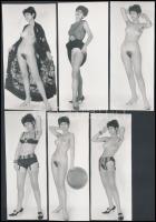 cca 1972 Elbűvölő tekintet, 6 db finoman erotikus vintage fénykép, 14,5x6 cm / 6 erotic photos, 14,5x6 cm