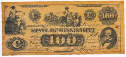 Amerikai Konföderációs Államok / Mississippi 1862. 100$ egyoldalas replika T:II ázott Confederate States of America / Mississippi 1862. 100 Dollars one sided replica C:XF wet damage