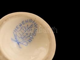 Herendi zöld virágmintás fogpiszkálótartó, kézzel festett, jelzett, kopásnyomokkal, m: 6 cm