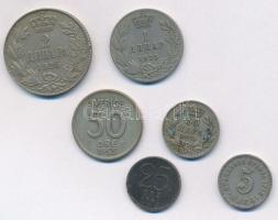 Vegyes: Svédország 1946TS 25ö Ag + 1955TS 50ö Ag + Szerbia 1912. 5p Cu-Ni + Szerb-Horvát-Szlovén Kir...