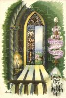 Boldog Magyar Húsvétot / Easter greeting art postcard, s: Bozó (EK)