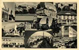 Losonc, Lucenec; Templomok, utcarészlet, mozaiklap, kiadja Filó Marcel / churches, street, multi-view postcard (EK)
