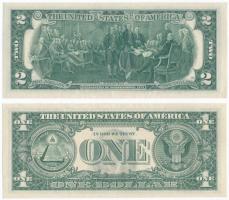 Amerikai Egyesült Államok 1963A 1$ + 1976. 2$ mindkét bankjegyen Függetlenségi háborús matrica az el...