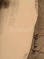 Balla Attila (1959-): Elveszettek. Tus-kollázs, papír, jelzett, üvegezett keretben, 53×44 cm