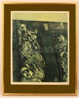 Balla Attila (1959-): Mozgólépcső. Mélynyomás, papír, jelzett, üvegezett keretben, 50×36 cm