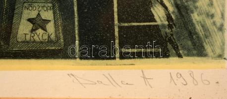 Balla Attila (1959-): Mozgólépcső. Mélynyomás, papír, jelzett, üvegezett keretben, 50×36 cm