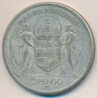 1930. 5P Ag "Horthy jobbra" T:3 patina Adamo P8