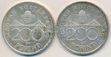 1992. 200Ft Ag "MNB" (2x) T:2 patina Adamo F13