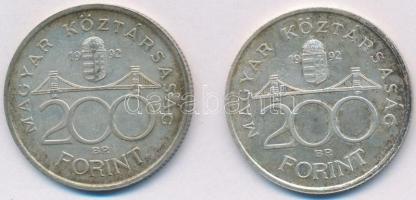 1992. 200Ft Ag "MNB" (2x) T:2 patina Adamo F13