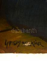 Nagy jelzéssel: Utca részelt. Olaj, farost, kis hibákkal,  61×82 cm