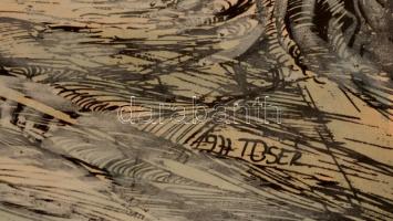 Toser jelzéssel: Hópelyhek a fákon. Vegyes technika kaparással, papír, 39×27 cm