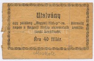 Miskolc ~1920. 40f utalvány "Reggeli Hírlap" T:III-