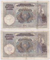 Szerbia / Német megszállás 1941. 100D (2x) hamis Német Harmadik Birodalmi felülbélyegzéssel T:III
S...