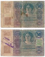 1914. 50K (2x) mindkettő hamis szerb felülbélyegzésekkel, egyik bélyeggel T:III-,IV