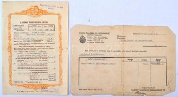 Vegyes okmány tétel, közte Budapest 1941. "Első Magyar Általános Biztosító Társaság" betör...