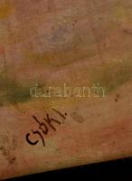 Csók jelzéssel: Horizont. Olaj, farost, keretben, kis hibával, 39×47 cm