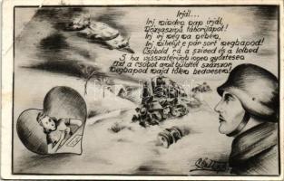 1942 II. világháborús verses romantikus magyar képeslap / WWII Hungarian army, military romantic postcard
