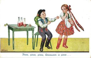 'Piros, piros, piros, háromszor is piros' boy and girl, Hungarian folklore, s: Bernáth (EK)