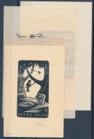 Fery Antal (1908-1944): 4 db Ex libris. Fametszet, klisé, linó, papír, jelzettek, 6×10-10×13 cm