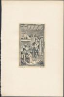 Életképek, 4 db különféle rézmetszet, papír, jelzettek a metszeten, 12,5×7,5 cm