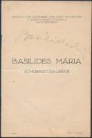 cca 1933 Basilides Mária (1886-1946) magyar opera-énekesnő aláírása saját dalestjének műsorfüzetén